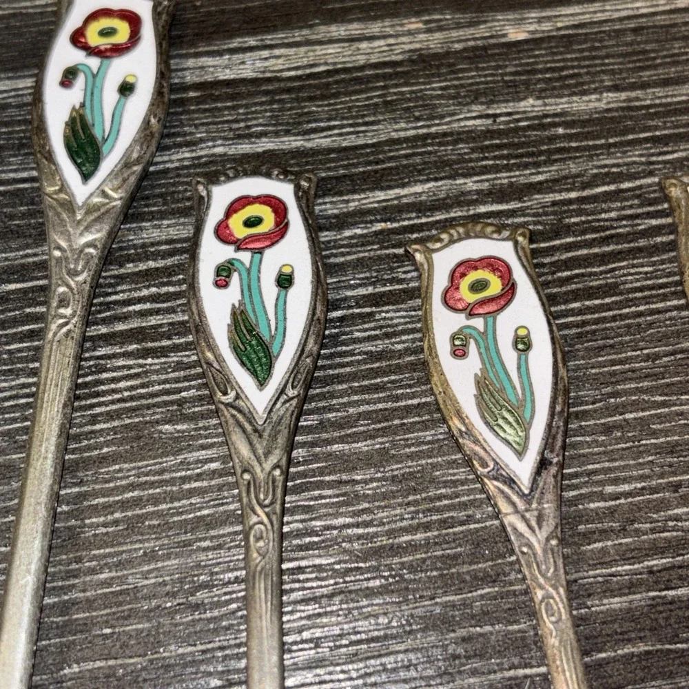 EPNS Poppy set of 4 Silver plated Purple Flower